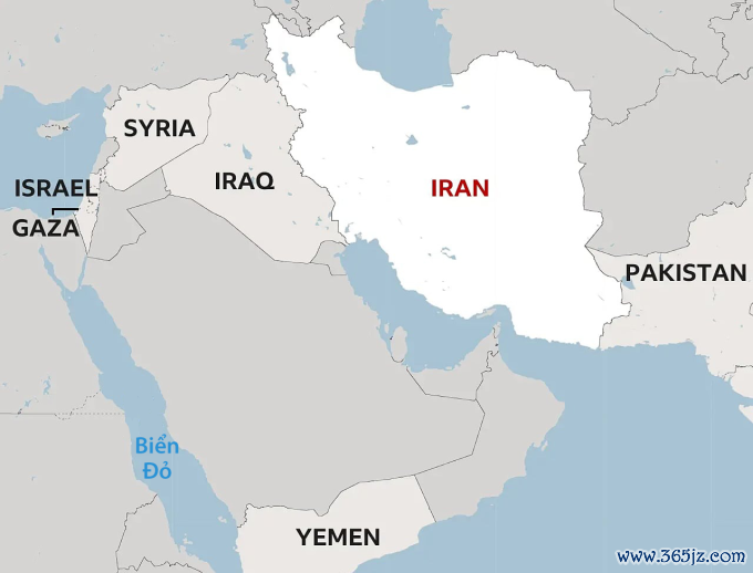 Vị trí Israel， Iran và Yemen. Đồ họa: BBC